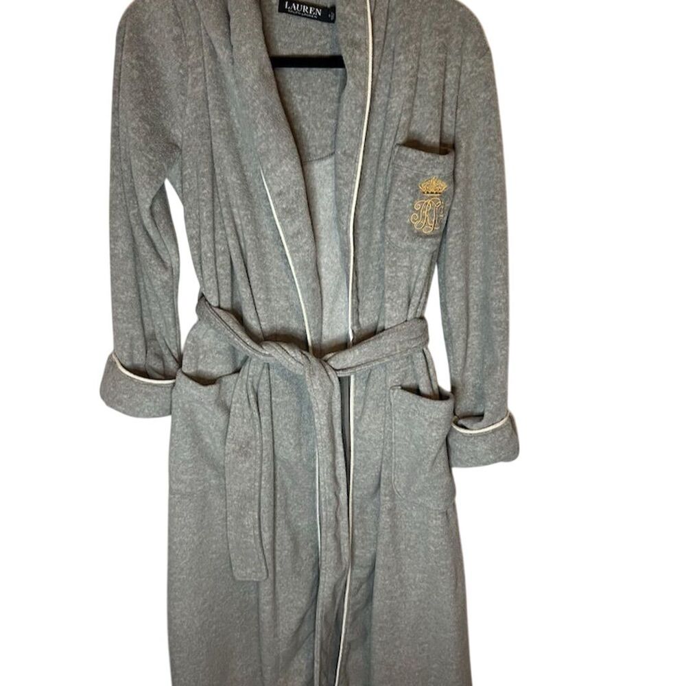 Lauren Ralph Lauren Women's XS Gray Kimono Fleece Robe Shawl Collar